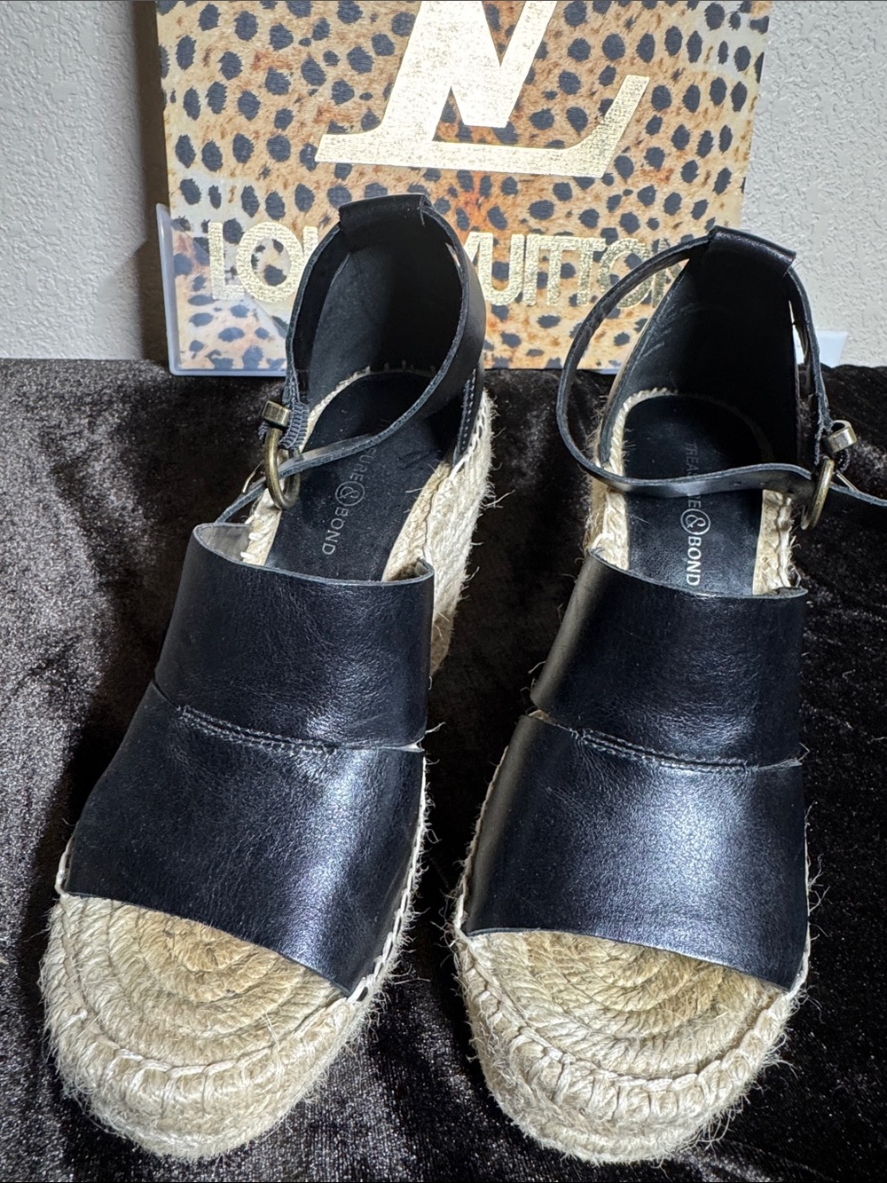 4” Platform Treasure & Bond Black Espadrille Wedge Sandals